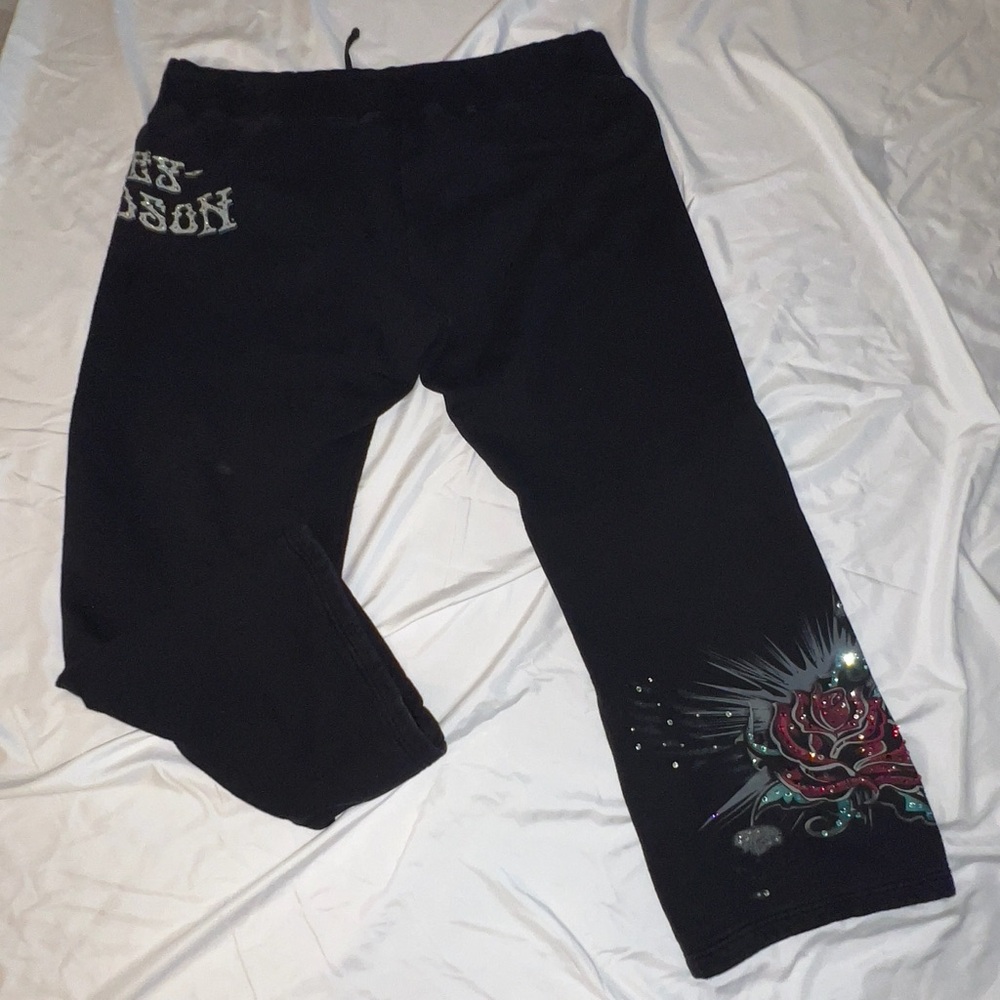Women's Harley Davidson Black rhinestoned warm-up bottoms